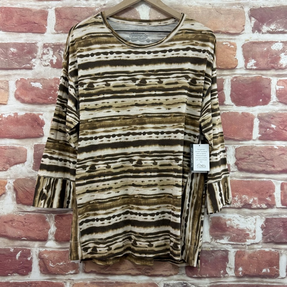 Westbound T Shirt Womens L Brown Boho Striped Abstract Everyday Casual Tunic Top